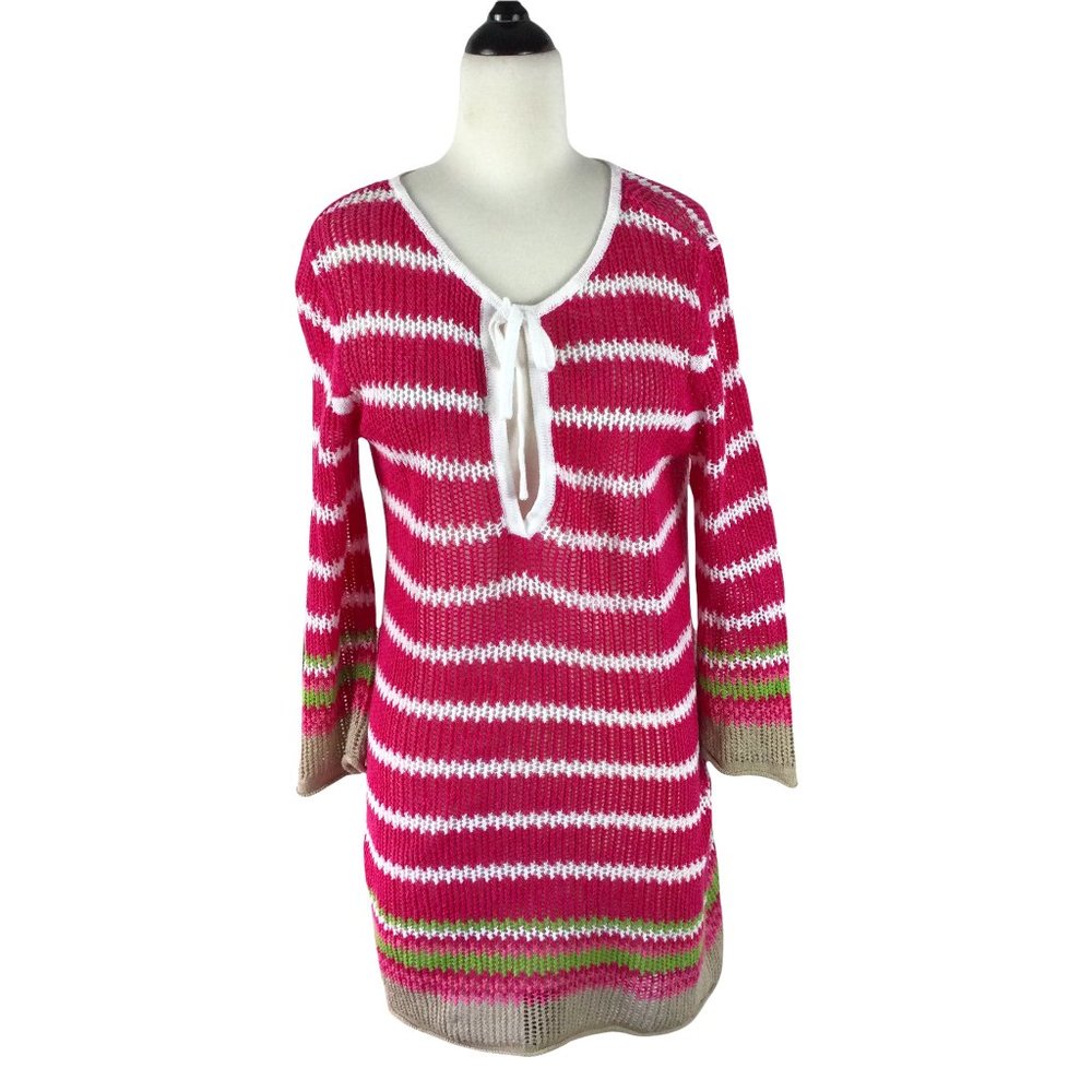 Tommy Bahama Loose Knit Pink Striped Sweater, Small